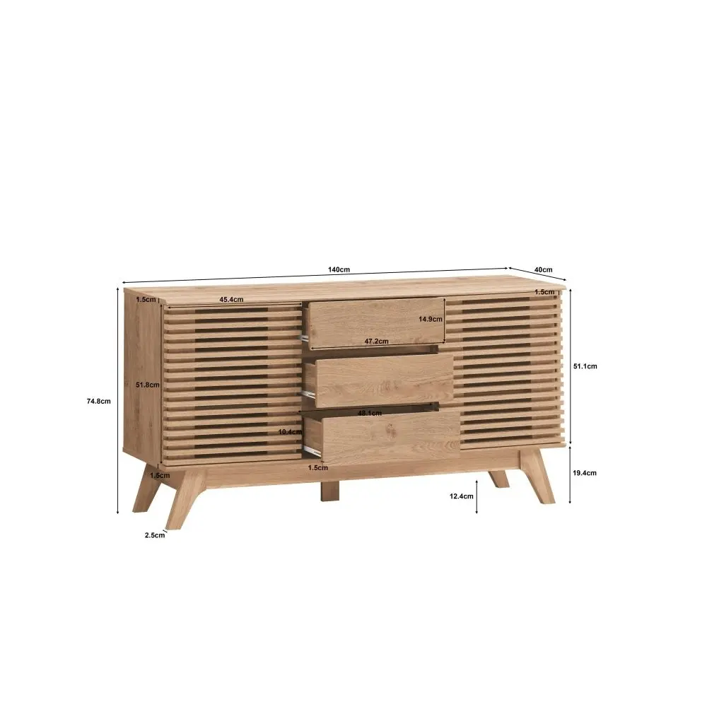 Design Square Karyn Wooden Sideboard Buffet Unit Storage Cabinet W/ 2-Doors 3-Drawers - Oak