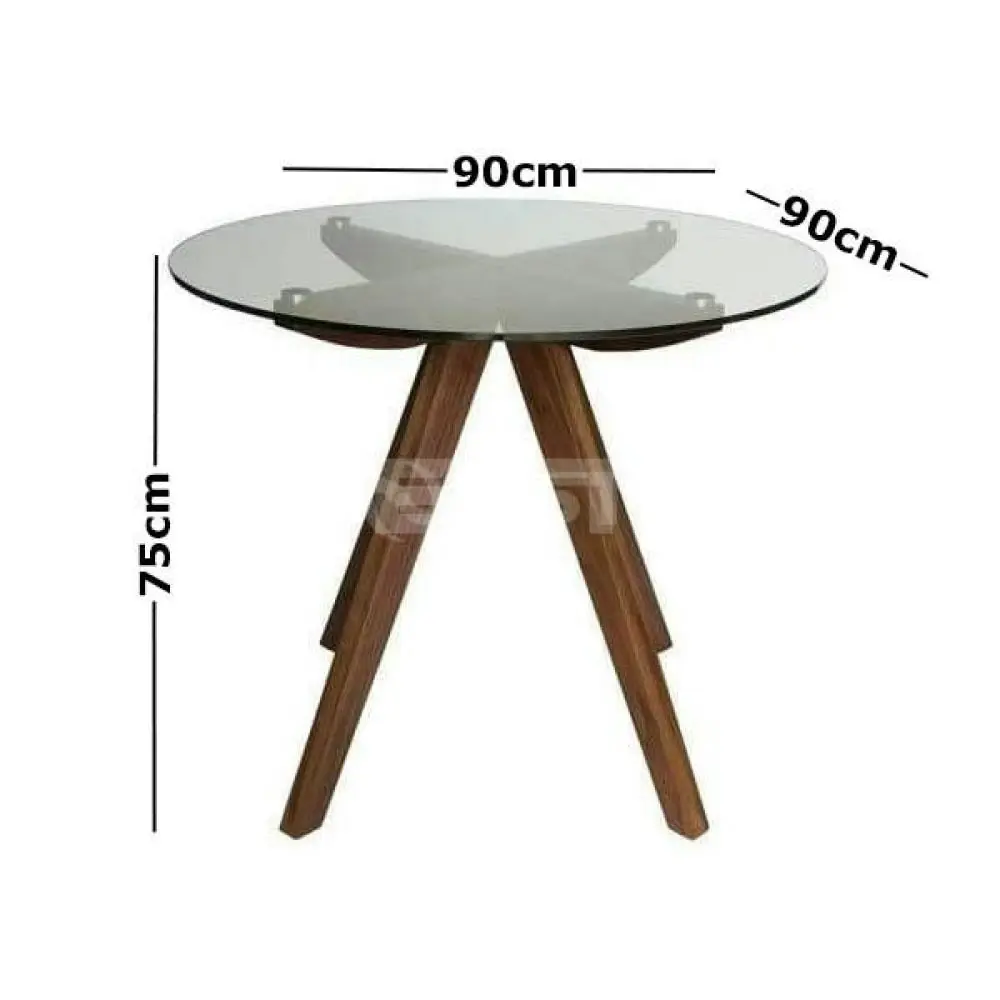 Amelia Collection Round Glass Dining Table - 90cm - Walnut