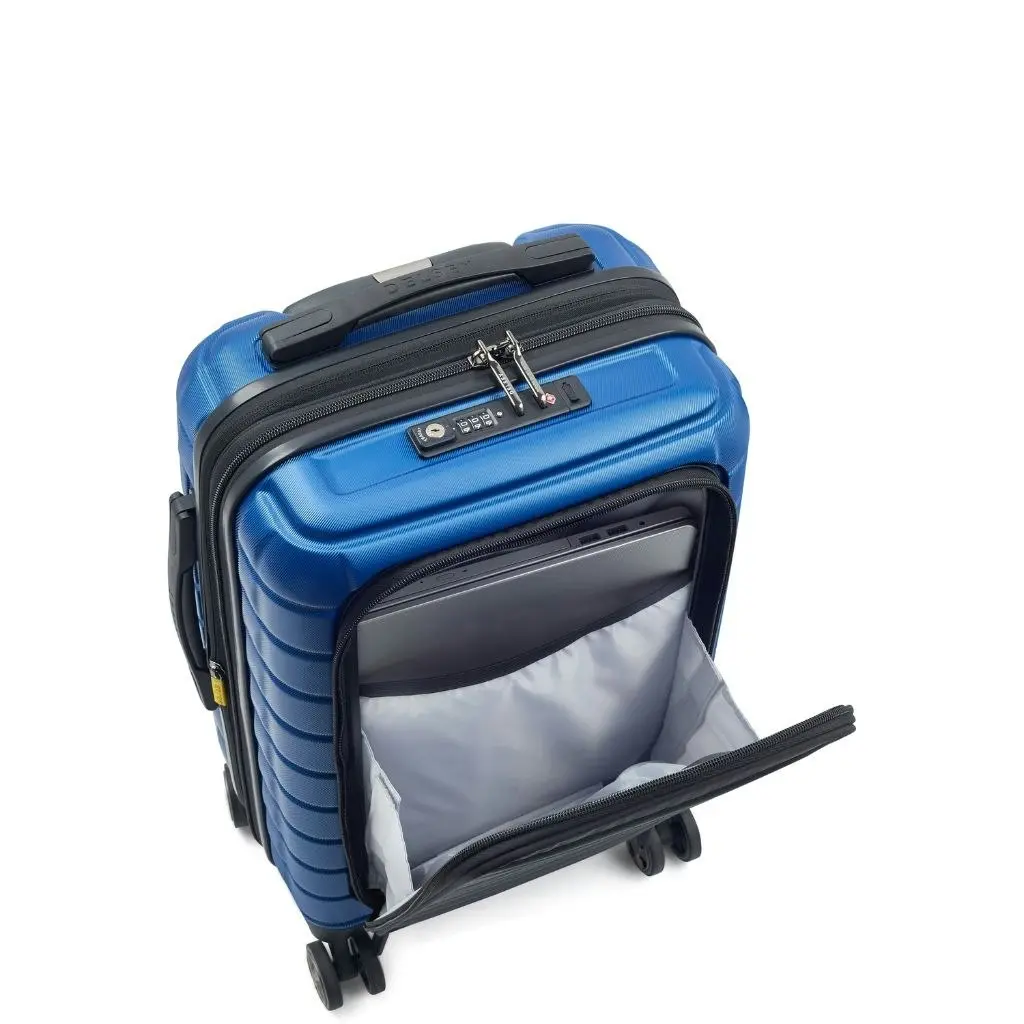 DELSEY Shadow 55cm Expandable Carry On Luggage - Blue + Laptop Sleeve