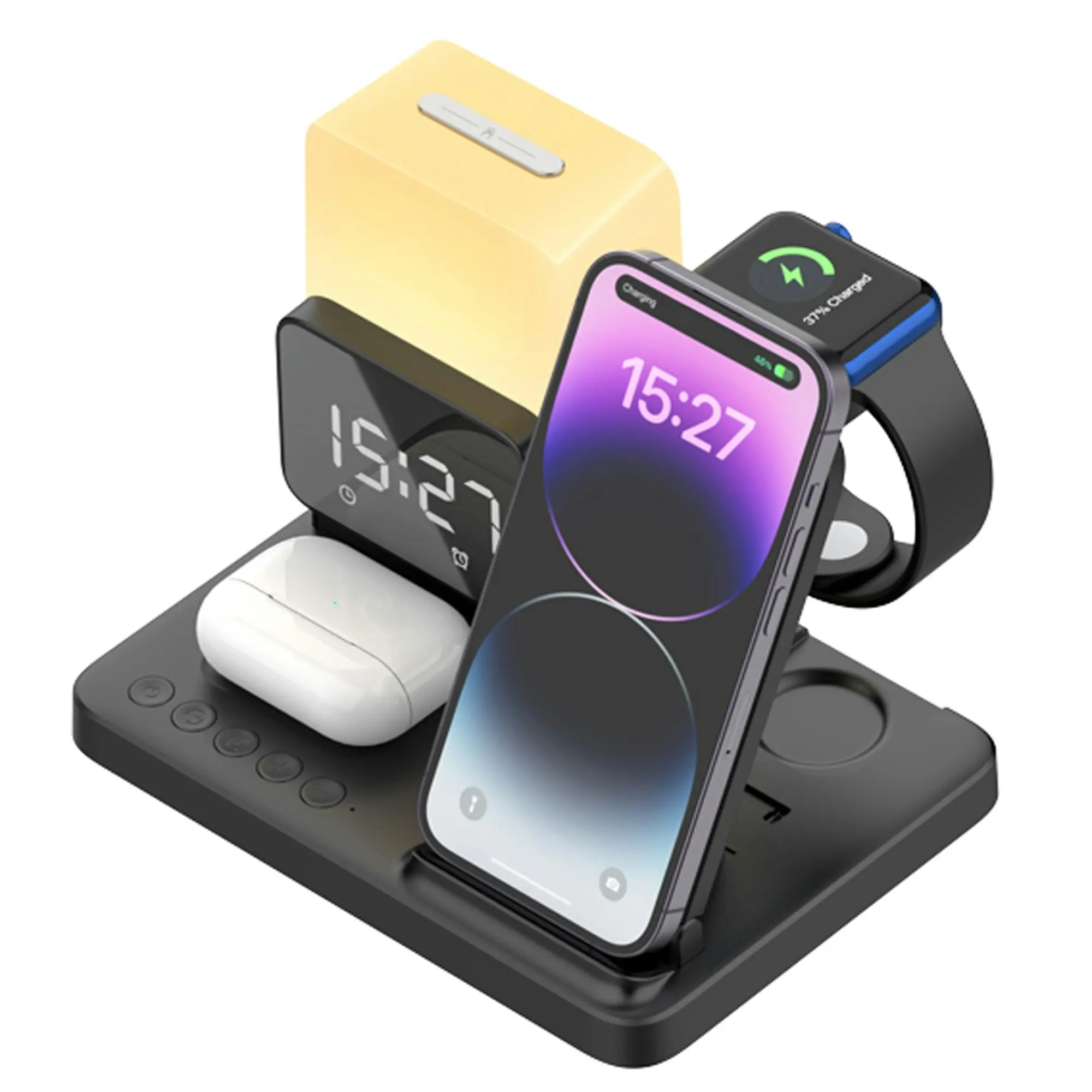 Todo Wireless Phone Charger Alarm Clock LED Lamp 15W Fast Charge Earphone Watch Charge