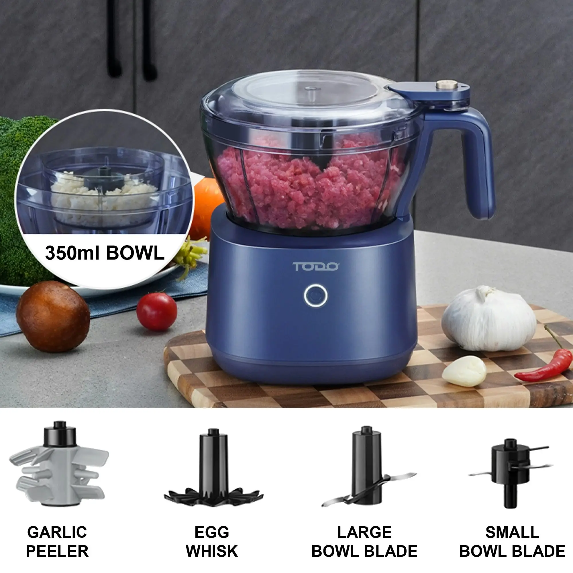 Todo Rechargeable Electric Food Processor Chopper Meat Grinder 7.4V 88W Stainless Steel Blade