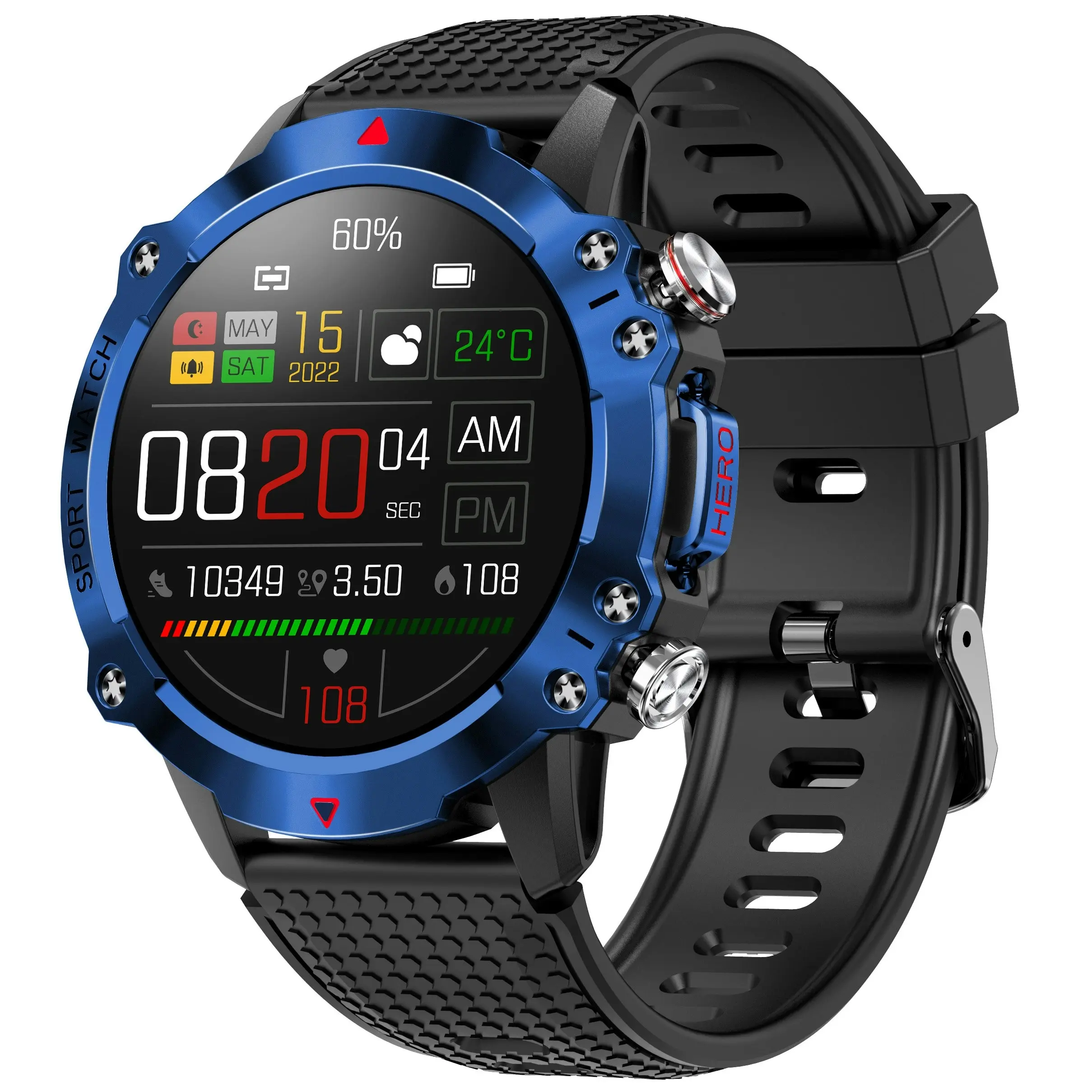 Bluetooth Smart Watch 1.39" IPS TFT Monitor Heart Rate Blood Pressure BT 5.1 - Blue