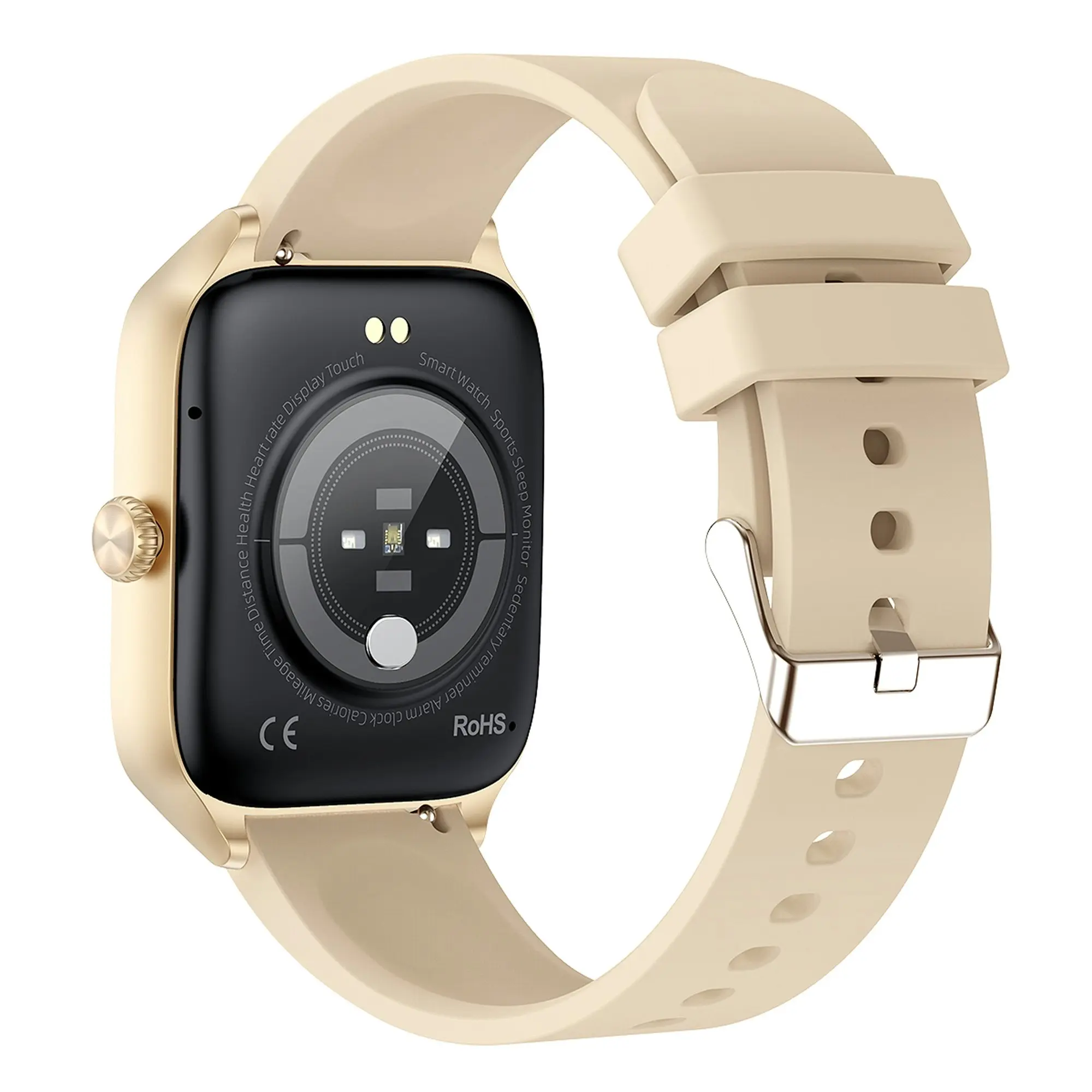 Bluetooth Smart Watch 1.96" IPS FHD Touch Screen Monitor Heart Rate Blood Pressure BT 5.2 - Beige