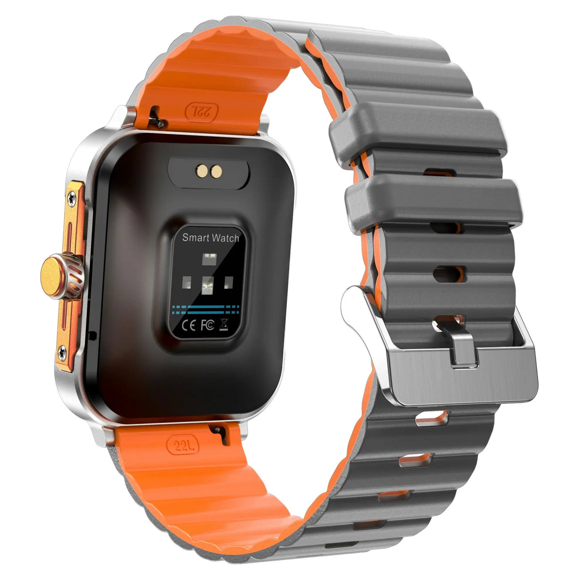 Bluetooth Smart Watch 1.83" IPS Touch Screen Heart Rate Blood Pressure BT 5.2 - Silver Orange