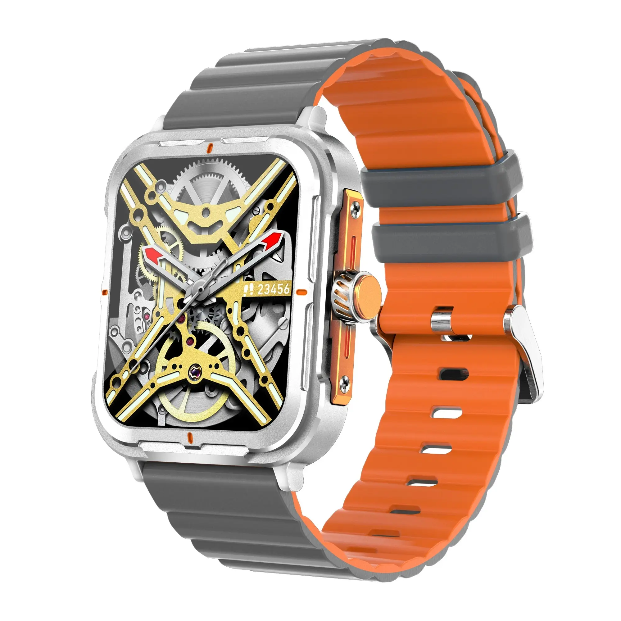 Bluetooth Smart Watch 1.83" IPS Touch Screen Heart Rate Blood Pressure BT 5.2 - Silver Orange