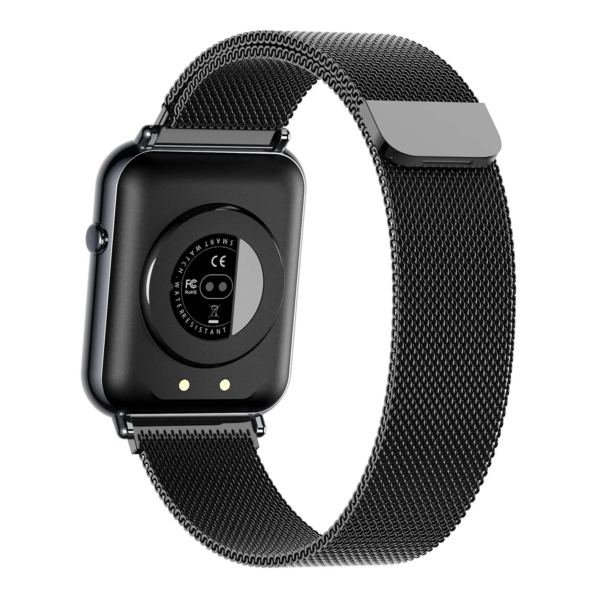 Bluetooth Smart Watch 1.69" 2.5D Touch Screen Call Heart Rate Blood Pressure BT 5.0 - Black Metal