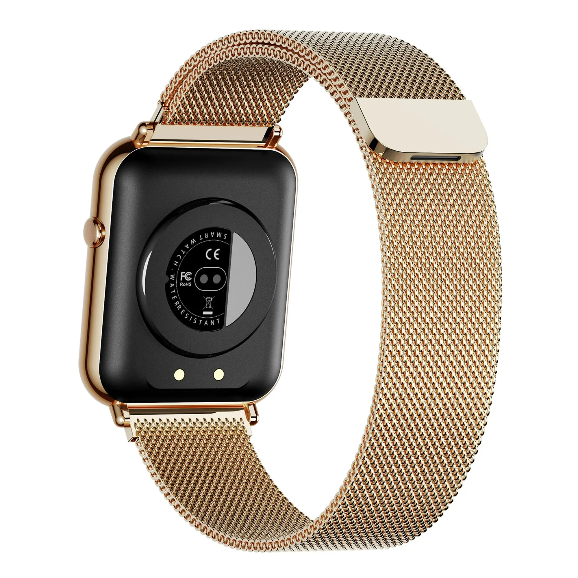 Bluetooth Smart Watch 1.69" 2.5D Touch Screen Call Heart Rate Blood Pressure BT 5.0 - Gold Metal