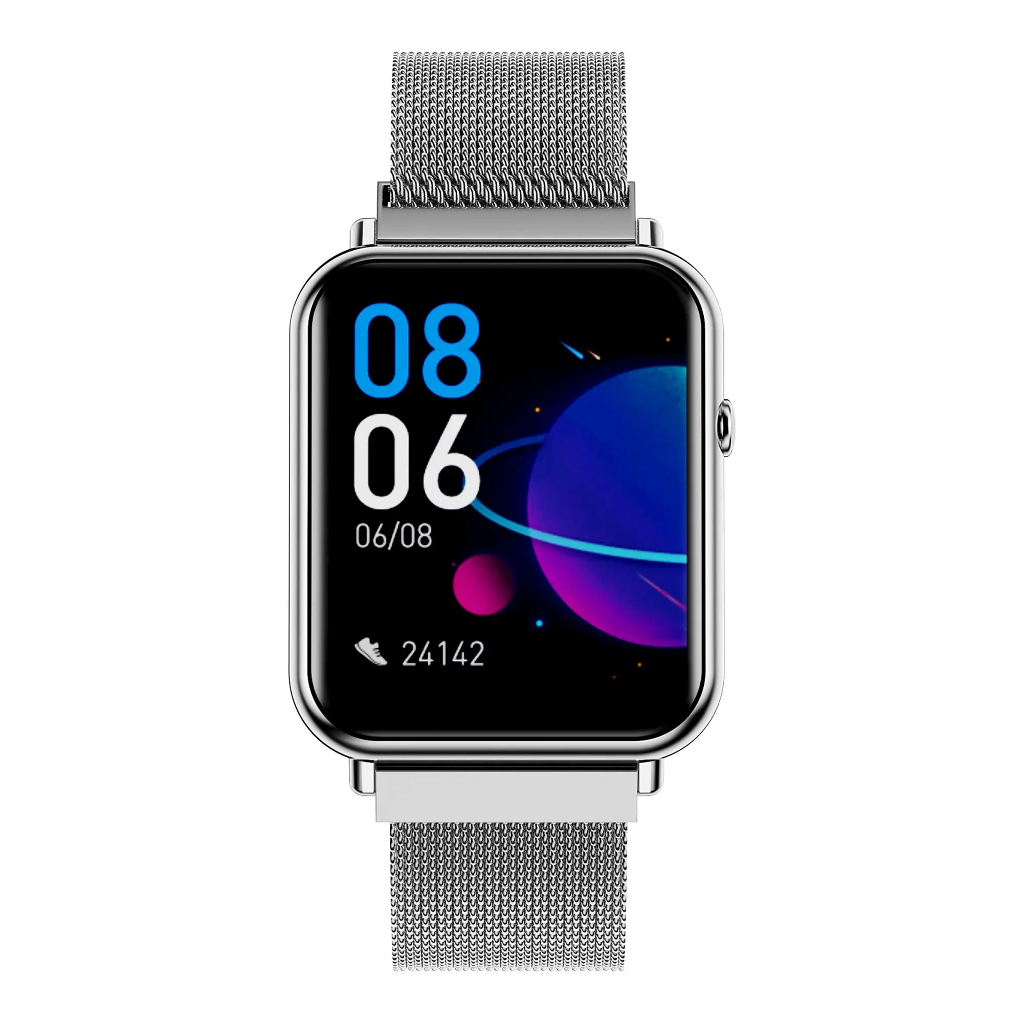 Bluetooth Smart Watch 1.69" 2.5D Touch Screen Call Heart Rate Blood Pressure BT 5.0 - Silver Metal