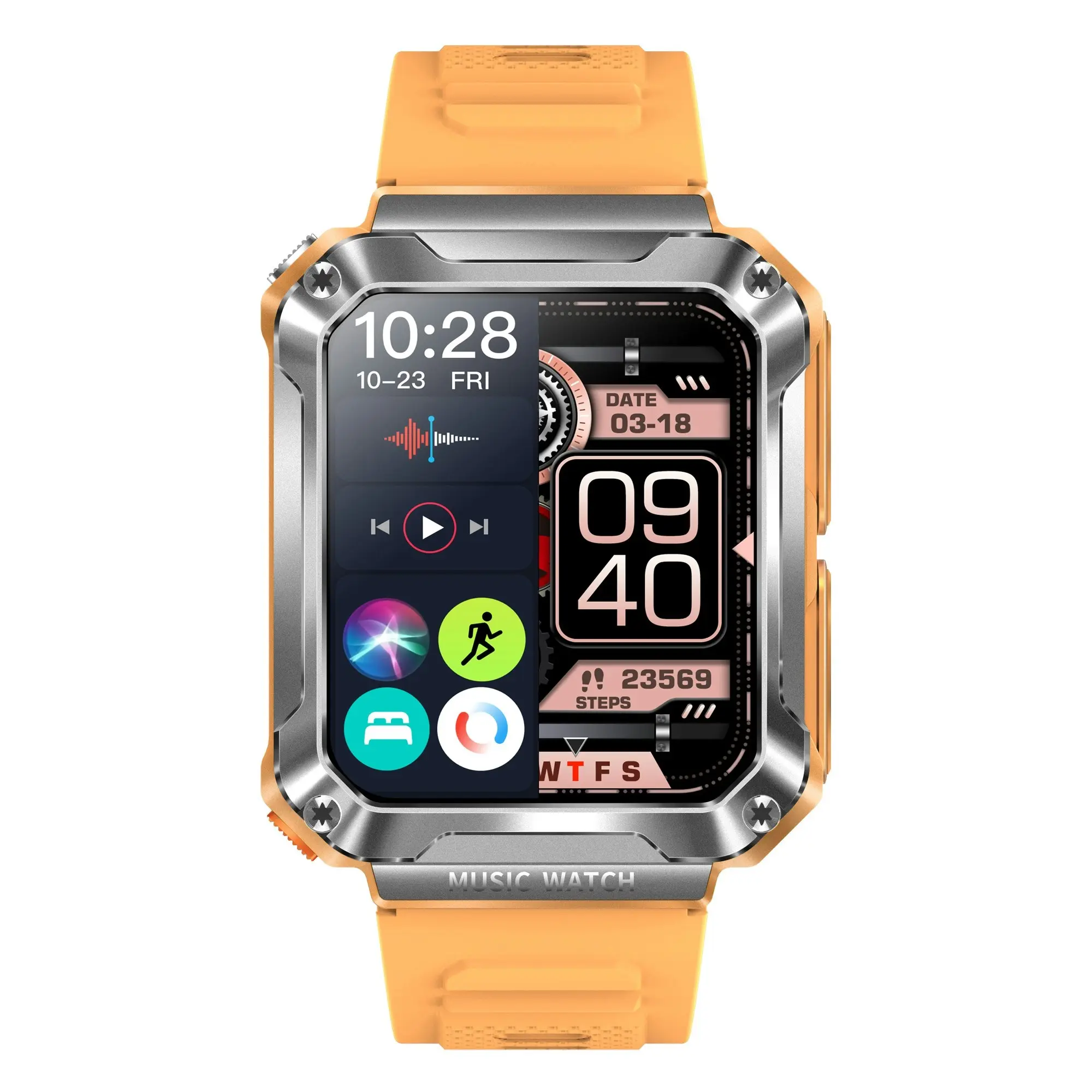 2 in 1 Bluetooth Smart Watch TWS Wireless Earphones 1.96" Touch Screen BT 5.0 Music - Orange