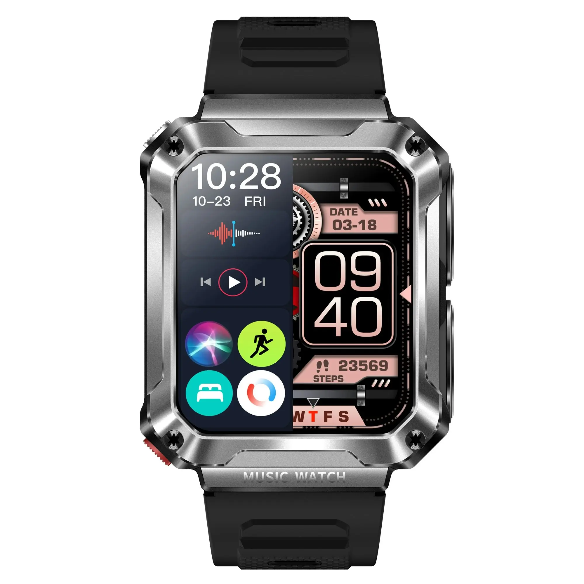 2 in 1 Bluetooth Smart Watch TWS Wireless Earphones 1.96" Touch Screen BT 5.0 Music - Silver