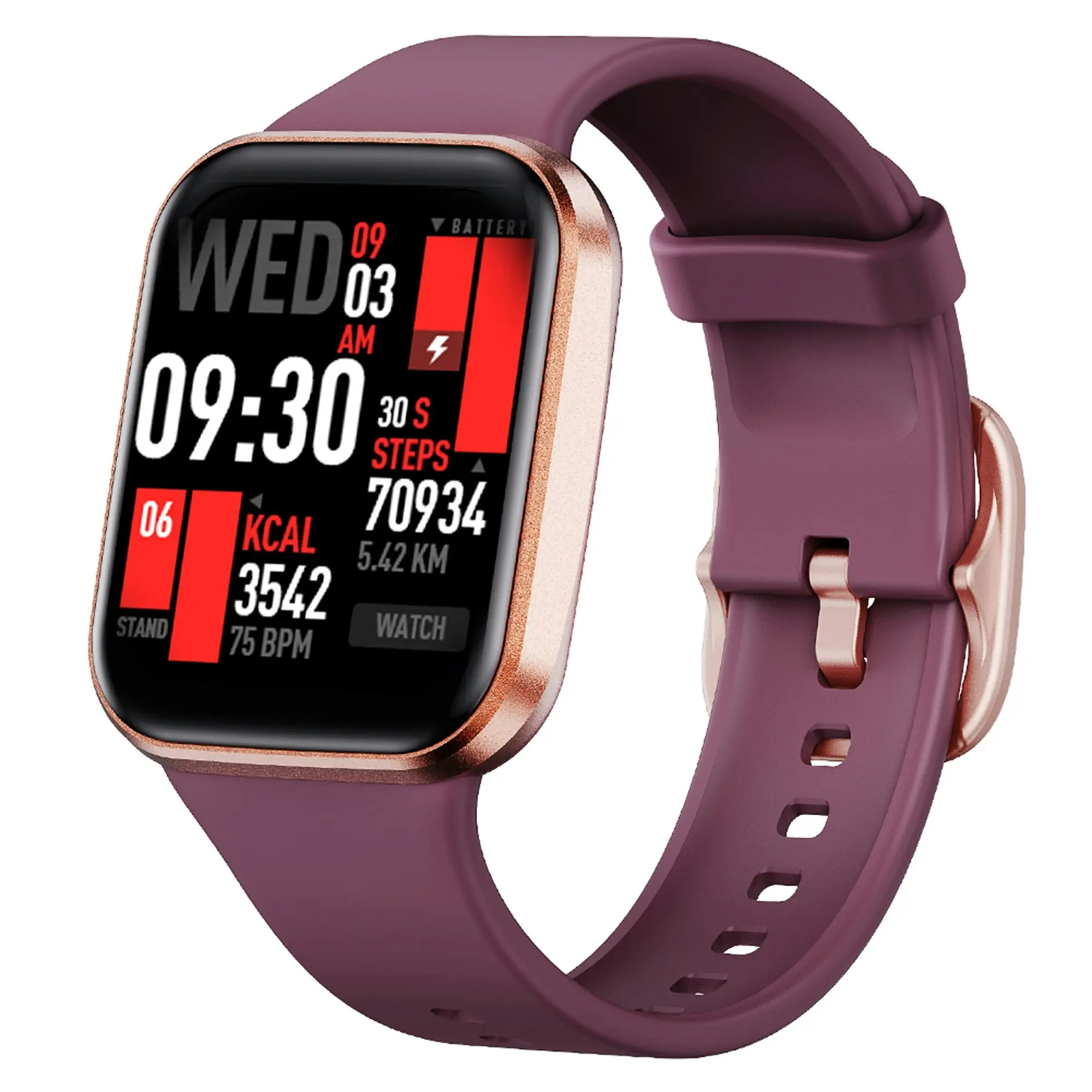 Bluetooth Smart Watch 1.6" TFT 2.5D Touch Screen Temperature Heart Rate Blood Pressure BT 5.0 - Purple