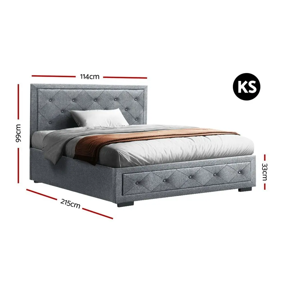 Artiss Bed Frame King Single Size Gas Lift Grey TIYO