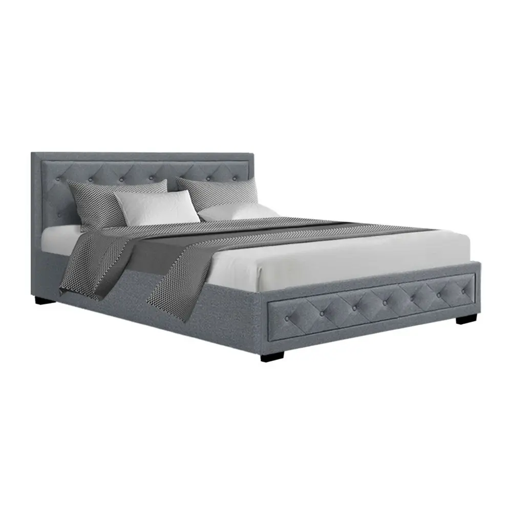 Artiss Bed Frame Queen Size Gas Lift Grey TIYO