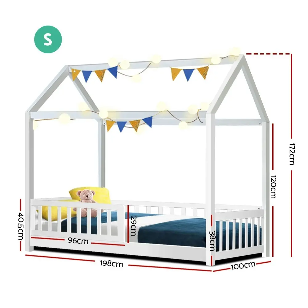 Artiss Bed Frame Wooden Kids House Frame White ROCK