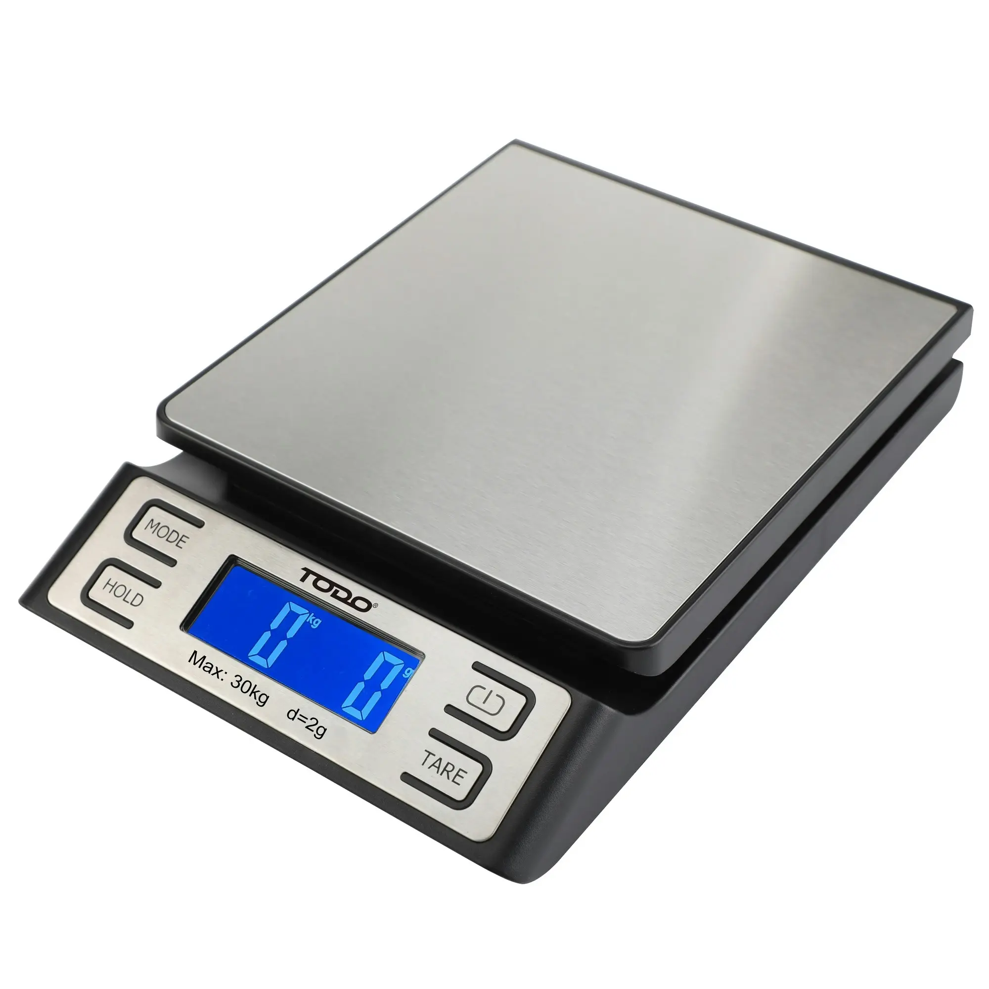 Todo 30Kg Digital Postal Scale Stainless Steel Plate Blue LCD Display Tare Post 2G Graduation