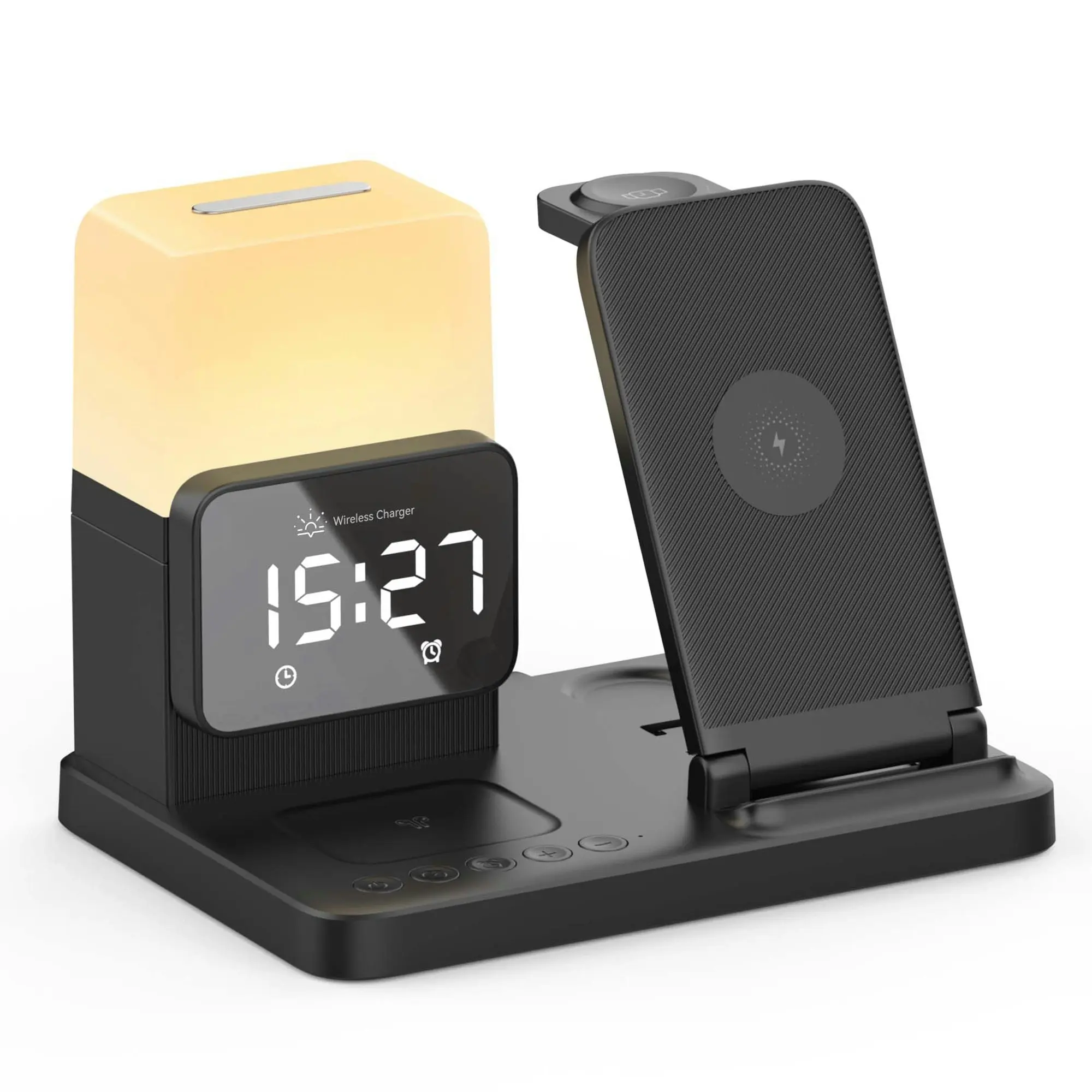 Todo Wireless Phone Charger Alarm Clock LED Lamp 15W Fast Charge Earphone Watch Charge