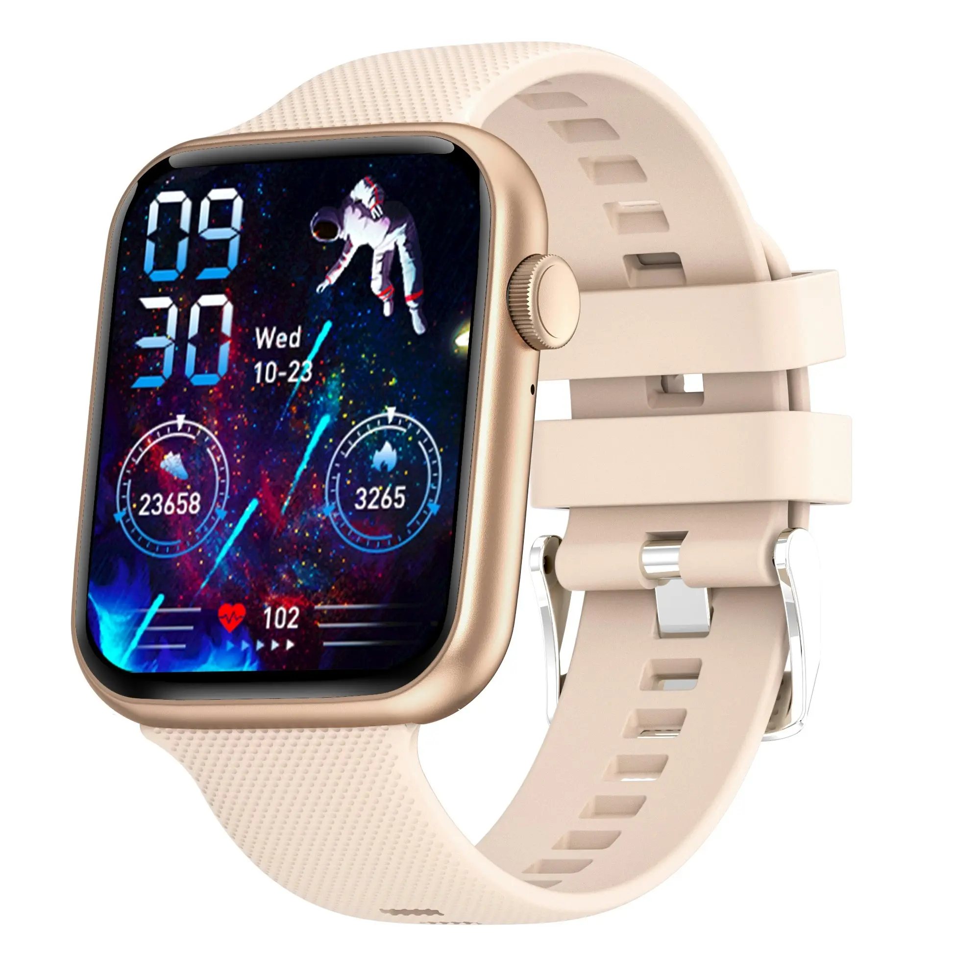 Bluetooth Smart Watch 1.85" IPS FHD Touch Screen Monitor Heart Rate Blood Pressure BT 5.0 - Gold