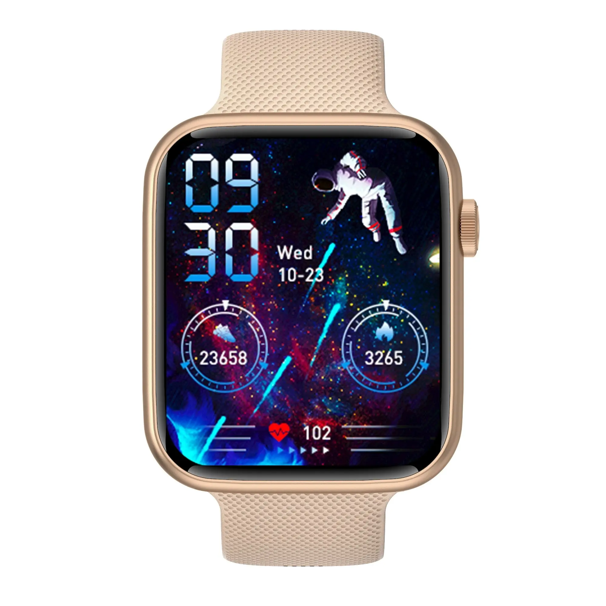 Bluetooth Smart Watch 1.85" IPS FHD Touch Screen Monitor Heart Rate Blood Pressure BT 5.0 - Gold