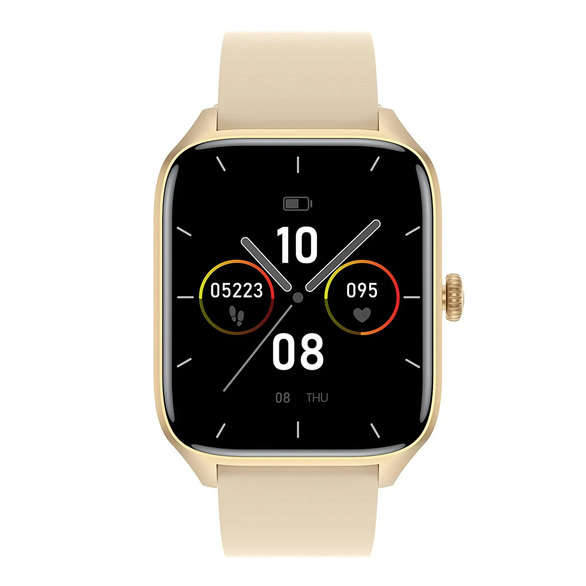 Bluetooth Smart Watch 1.96" IPS FHD Touch Screen Monitor Heart Rate Blood Pressure BT 5.2 - Beige