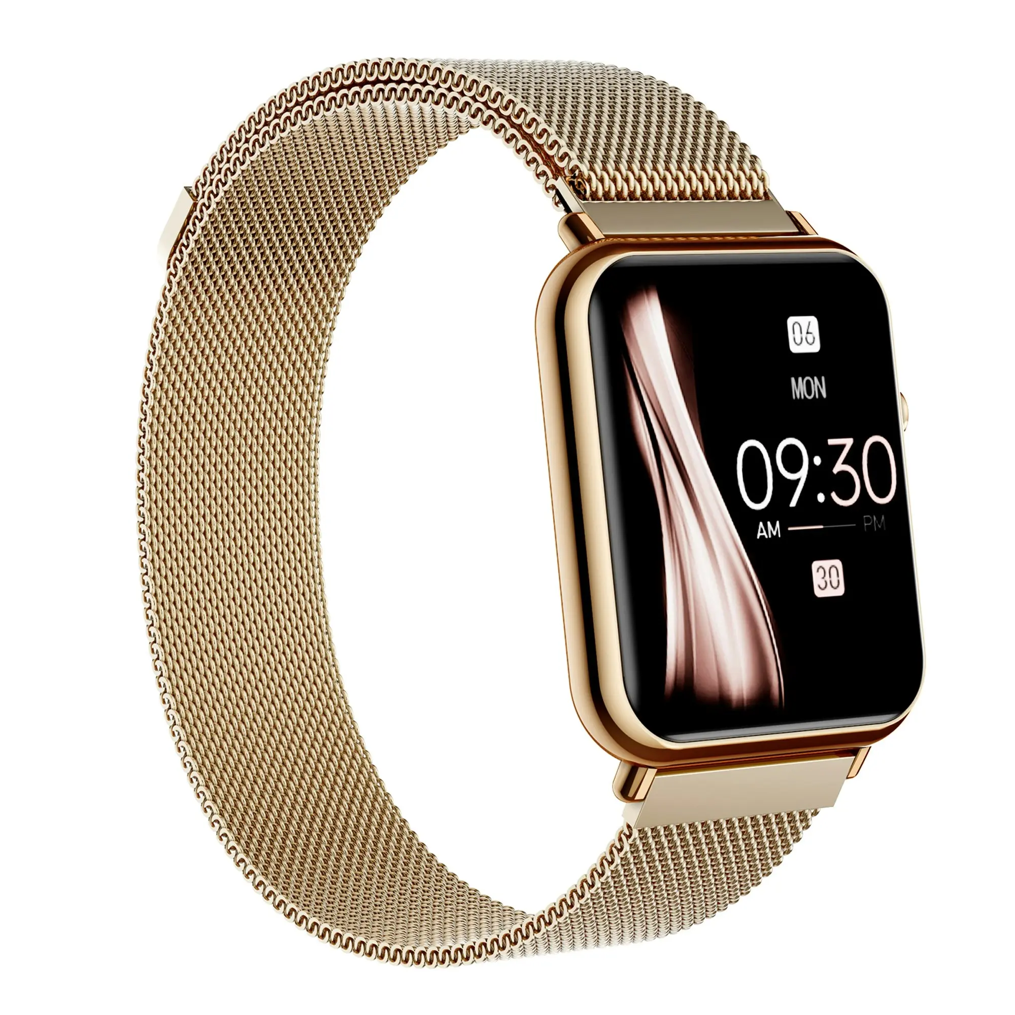 Bluetooth Smart Watch 1.69" 2.5D Touch Screen Call Heart Rate Blood Pressure BT 5.0 - Gold Metal