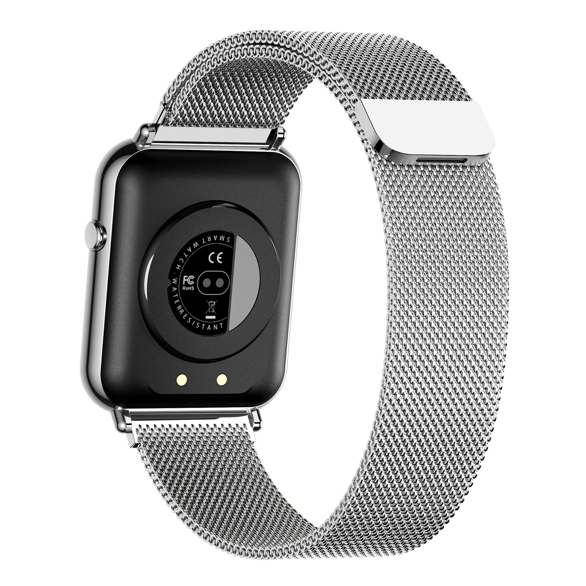 Bluetooth Smart Watch 1.69" 2.5D Touch Screen Call Heart Rate Blood Pressure BT 5.0 - Silver Metal