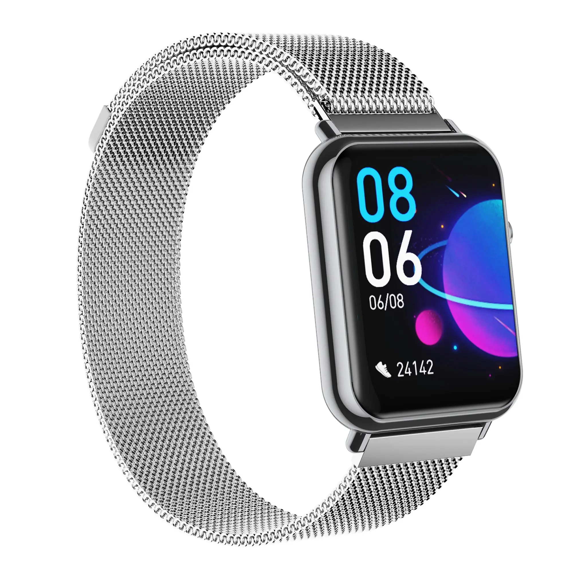 Bluetooth Smart Watch 1.69" 2.5D Touch Screen Call Heart Rate Blood Pressure BT 5.0 - Silver Metal