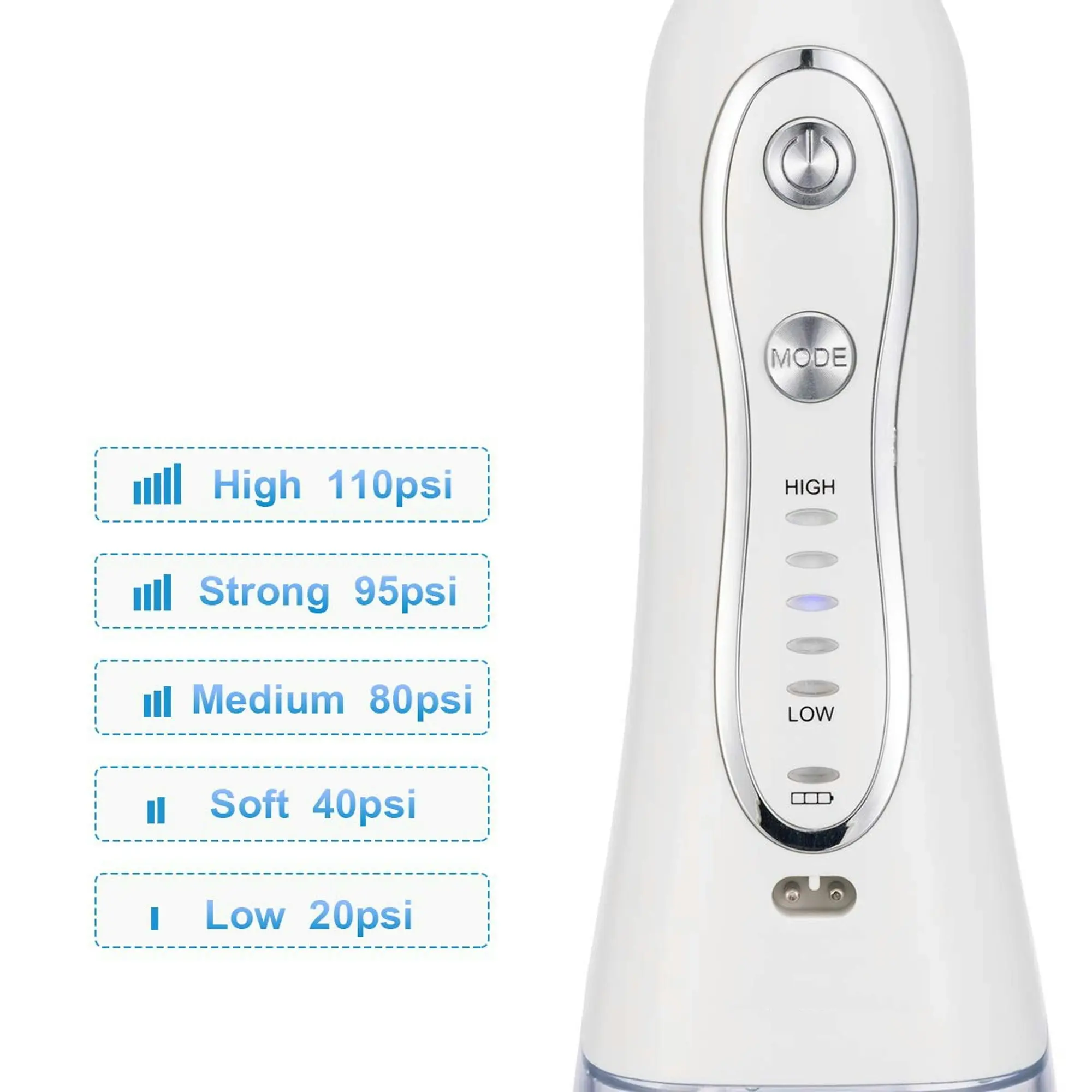 Todo Rechargeable Water Dental Jet Pick Flosser 5 Mode 110 PSI 2000mAh 3.7V Travel Oral Irrigator