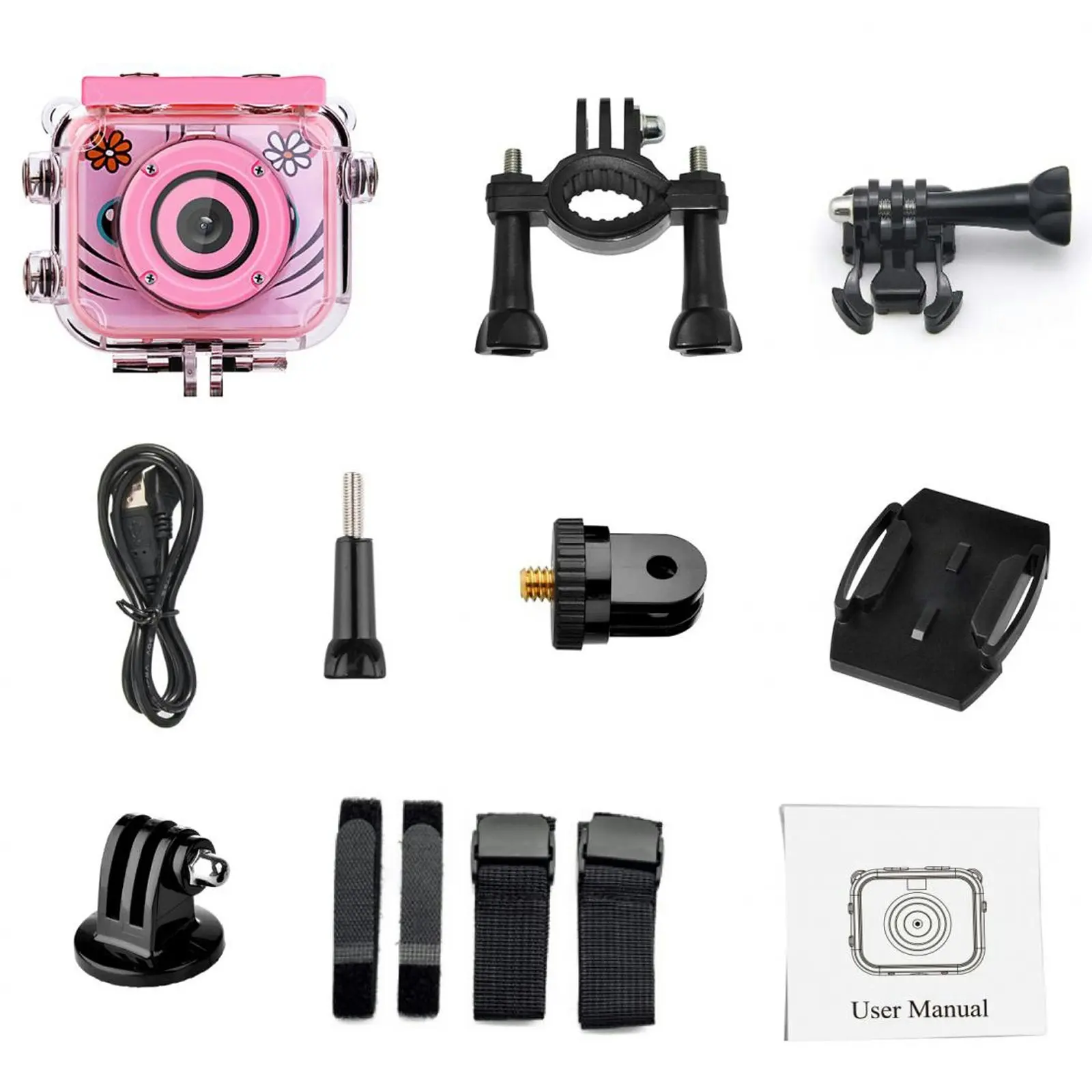 Todo 1080p FHD Kids Action Camera 30M Waterproof 2" LCD Action Cam - Pink