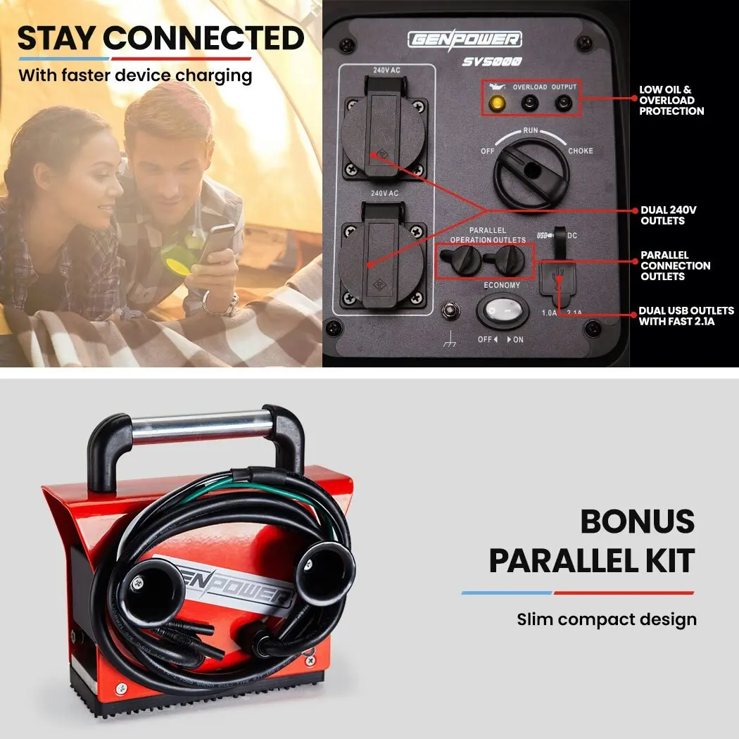 2 x Genpower 2200W Portable Power Generator with Bonus Parallel Kit