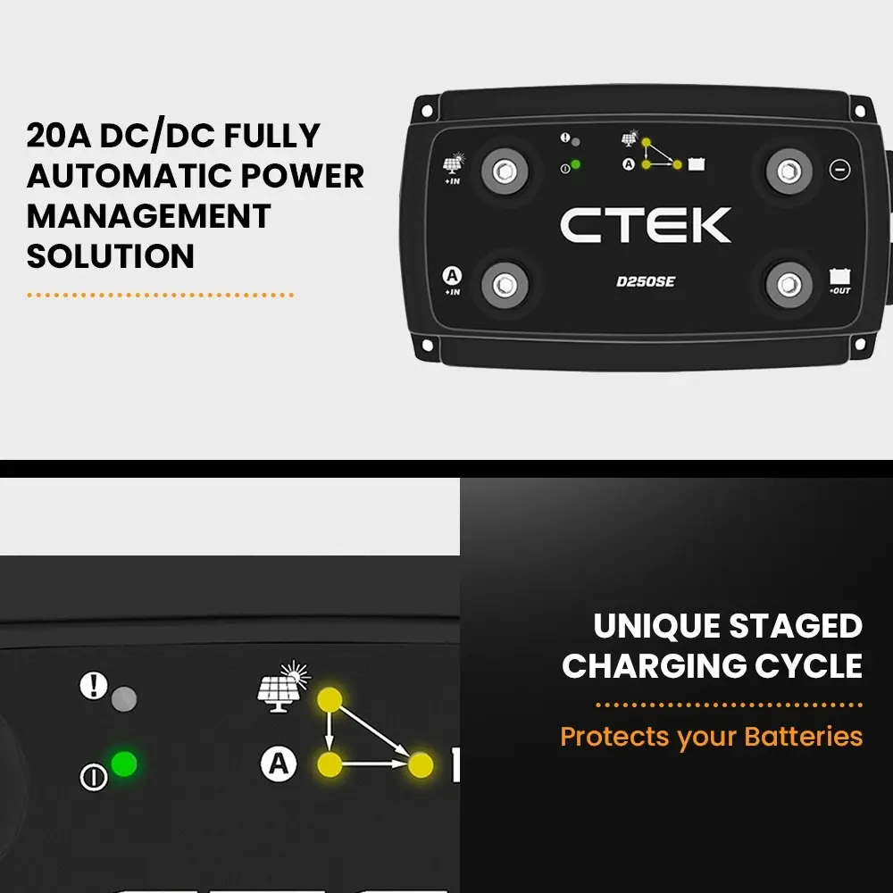 CTEK D250SE DC/DC 20A Dual Battery Charger System + Genpower Pure Sine Wave 2500W/5000W Power Inverter Bundle