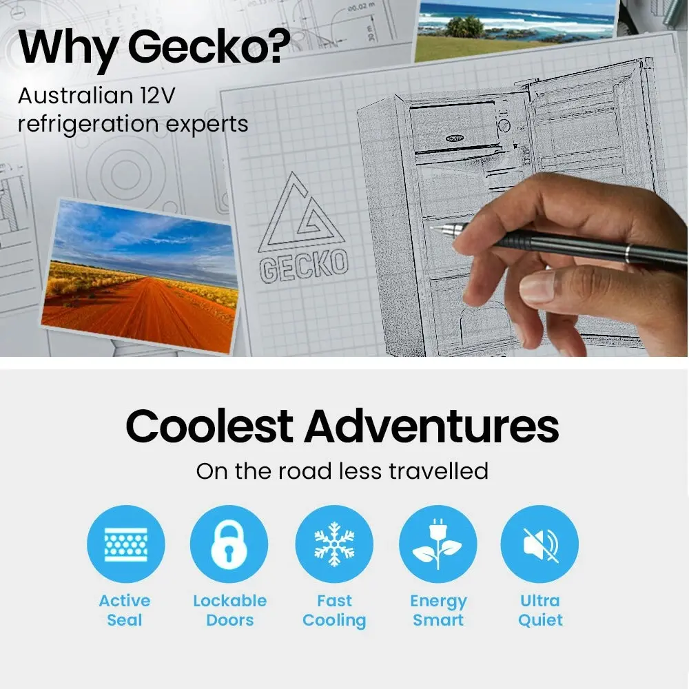 Gecko 70L Portable Fridge Freezer for Car Camping Caravans Fridges Refrigerator Cooler 12V/24V/240V