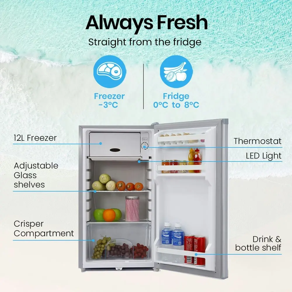 Gecko 95L Portable Upright Fridge Freezer Camping Caravans Bar Fridges Refrigerator 12V/24V/240V