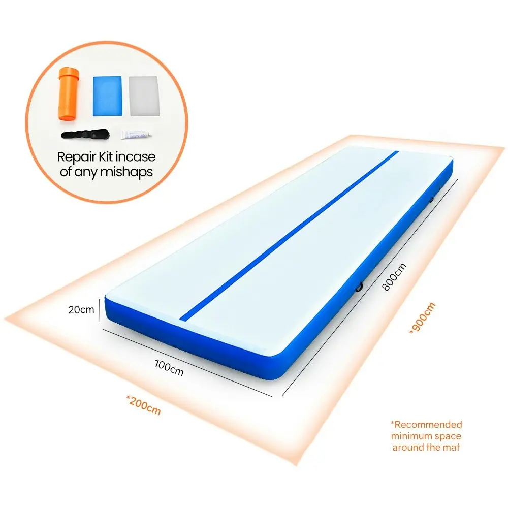 Proflex 800x100x20cm Inflatable Air Track Mat Tumbling Gymnastics, Blue & White (No Pump)