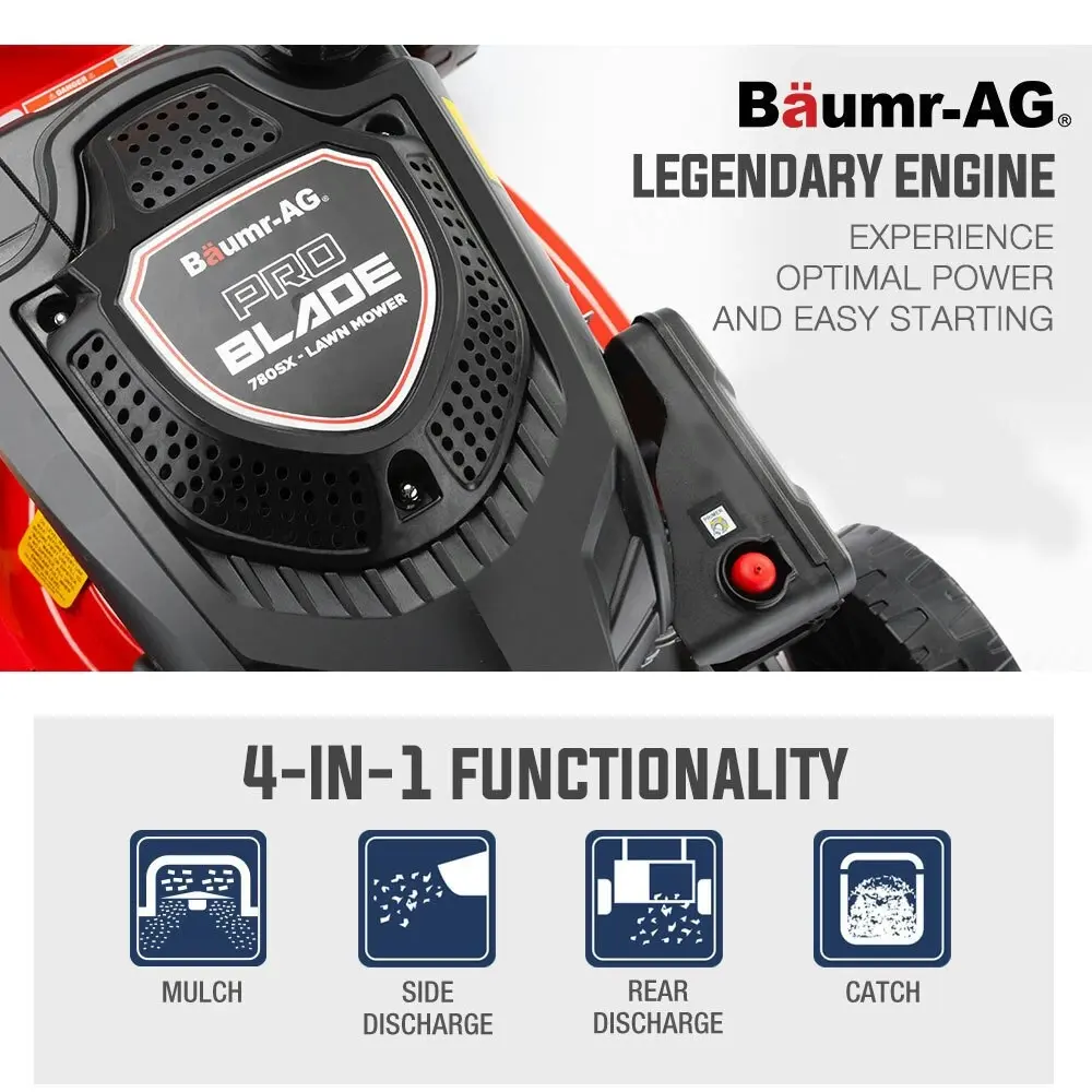 Baumr-AG 220cc Lawn Mower 4-Stroke 18 Inch Petrol Lawnmower 4-in-1 Self-Propelled Push