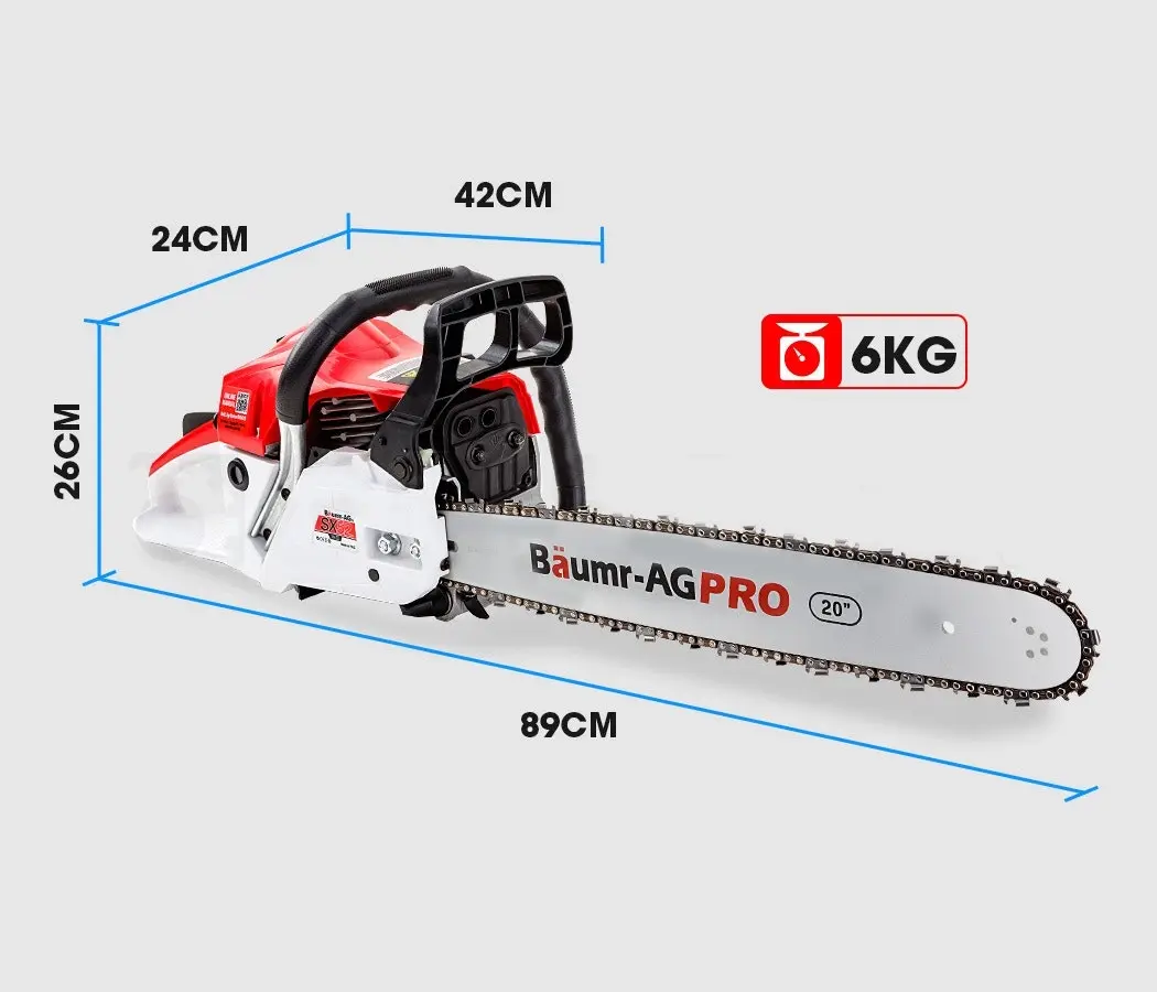 Baumr-AG 52CC Commercial Petrol Chainsaw 20 Inch Bar E-Start Chain Saw Lightweight Design