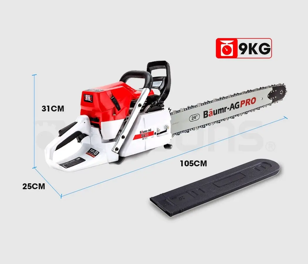 Baumr-AG Commercial Petrol Chainsaw E-Start 24 Inch Bar Chain Saw Top Handle Tree Pruning