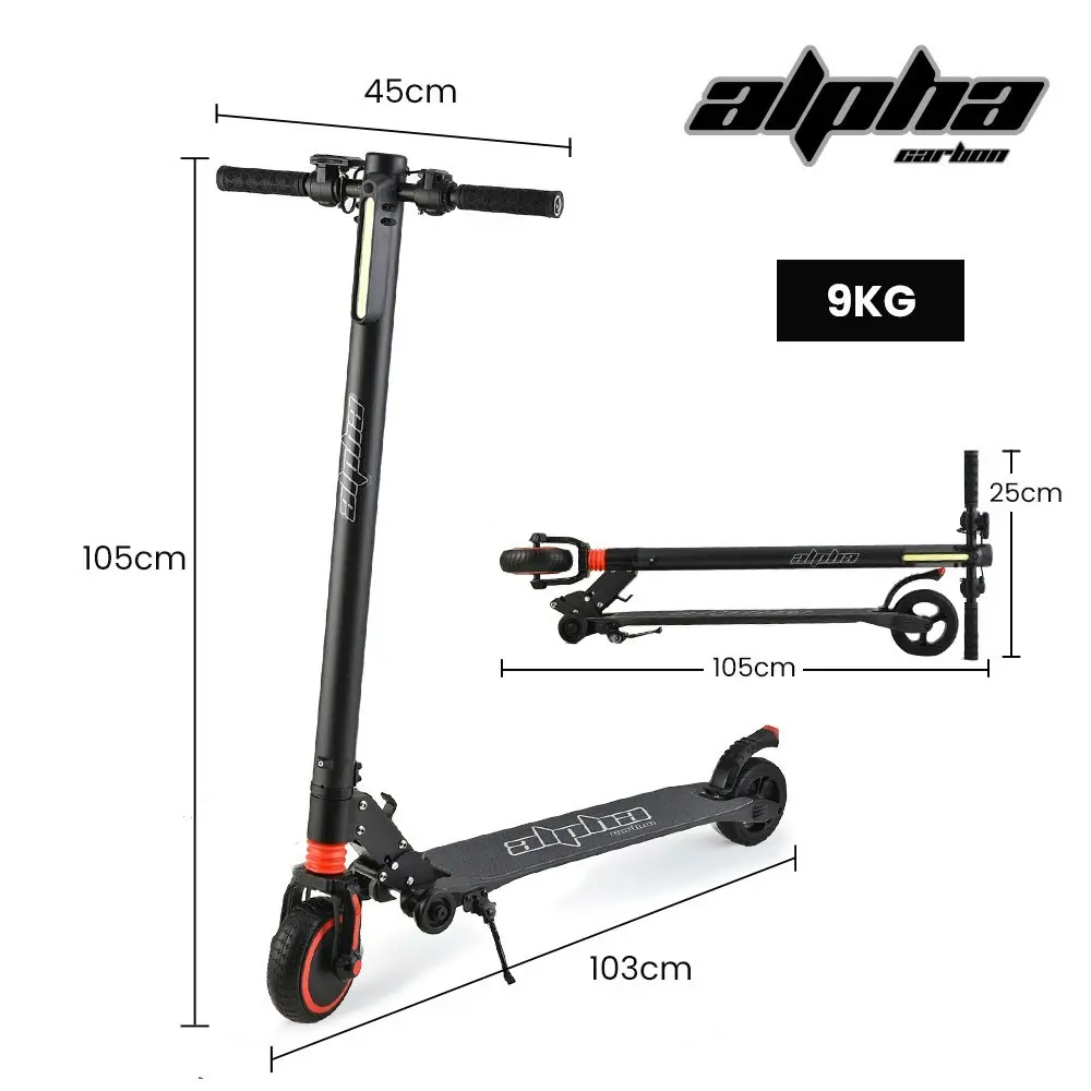 Alpha Carbon Gen III 250W 10Ah Electric Scooter Suspension, for Adults or Teens, Black/Red