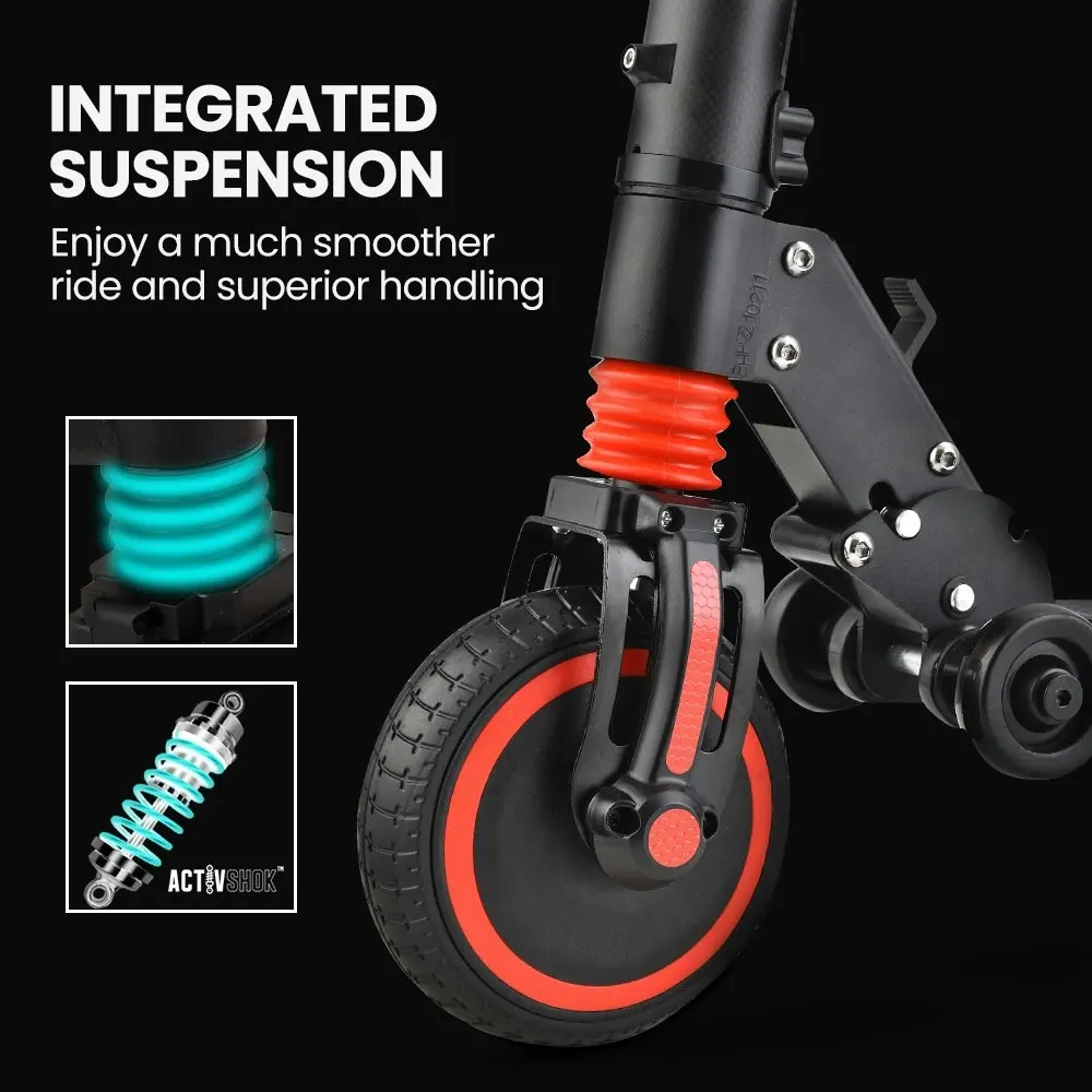 Alpha Carbon Gen III 250W 10Ah Electric Scooter Suspension, for Adults or Teens, Black/Red