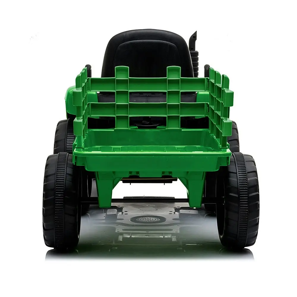 Rovo Kids Electric Ride On Toy Tractor and Trailer Children's Car Remote Control - Green and Yellow