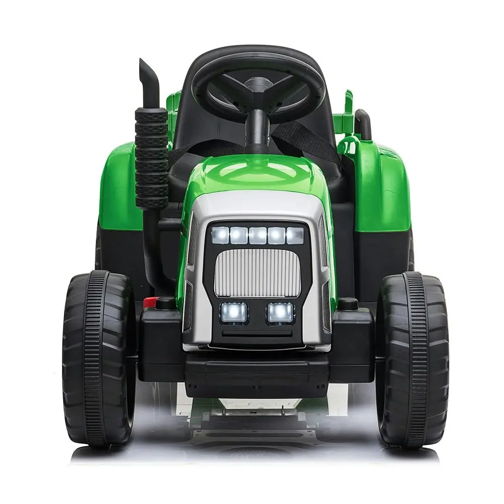 Rovo Kids Electric Ride On Toy Tractor and Trailer Children's Car Remote Control - Green and Yellow