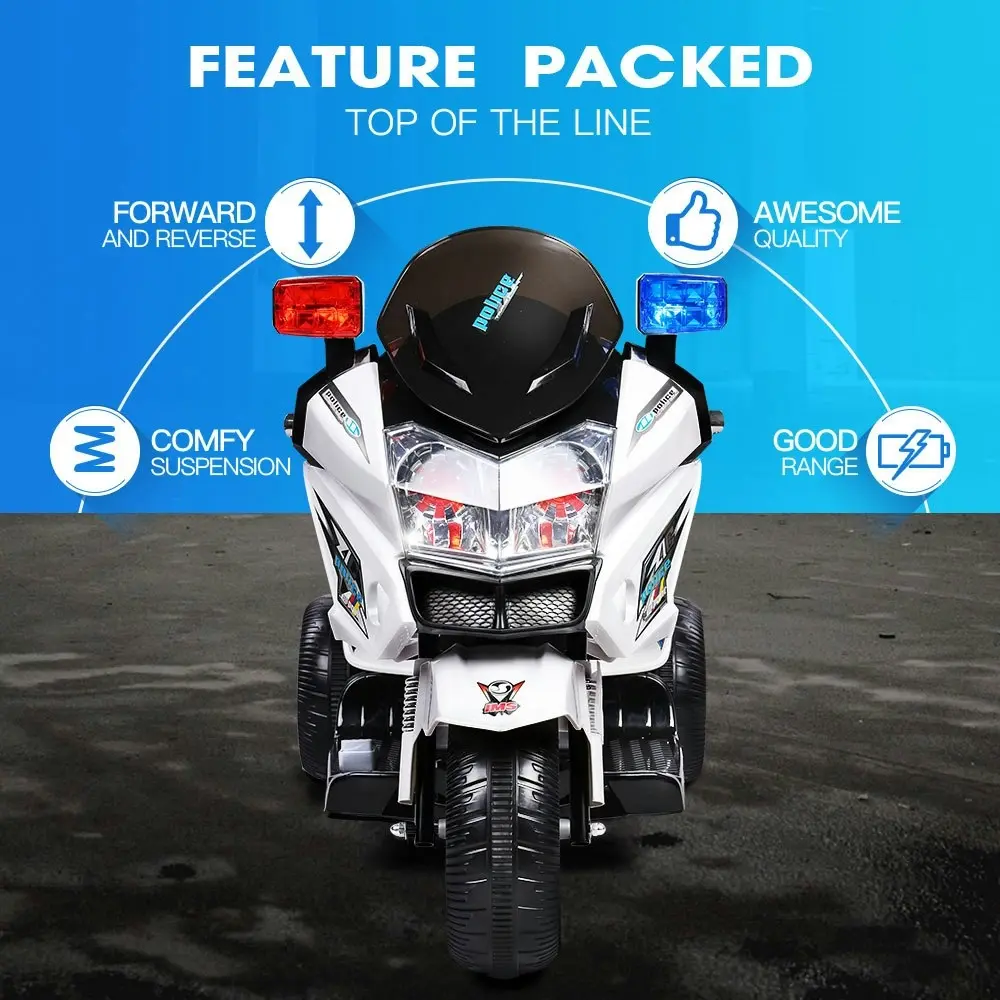 Rovo Kids Electric Ride-On Motorcycle Children Police Patrol Bike Toy Trike