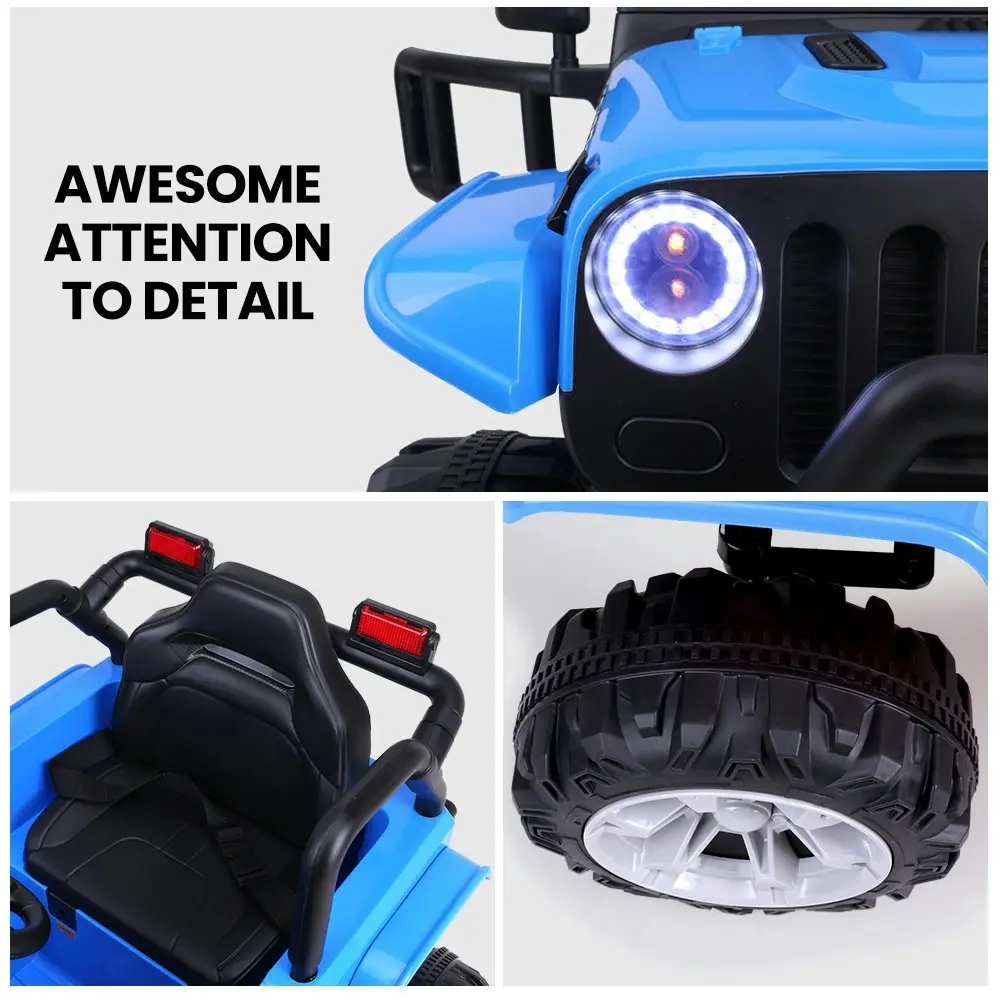 Rovo Kids Jeep Inspired Electric Ride On Toy Car, with Parental Remote Control, Bluetooth Music, Blue