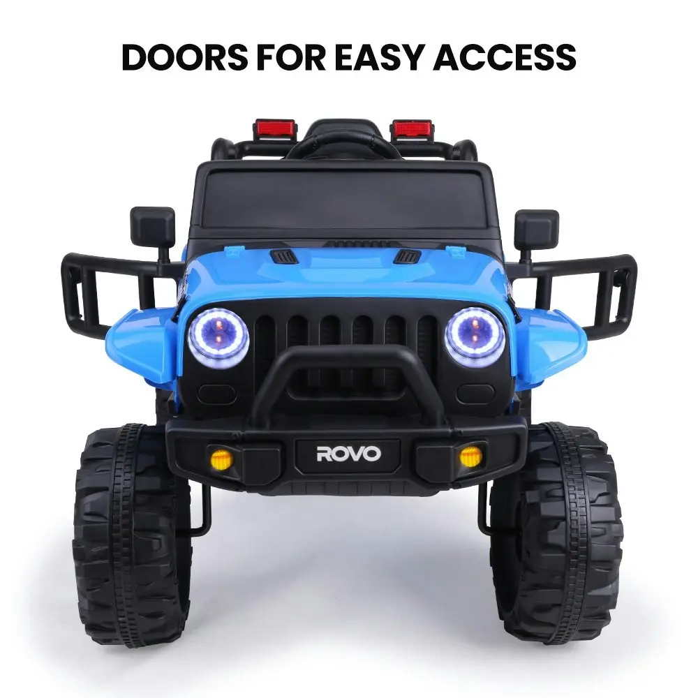 Rovo Kids Jeep Inspired Electric Ride On Toy Car, with Parental Remote Control, Bluetooth Music, Blue