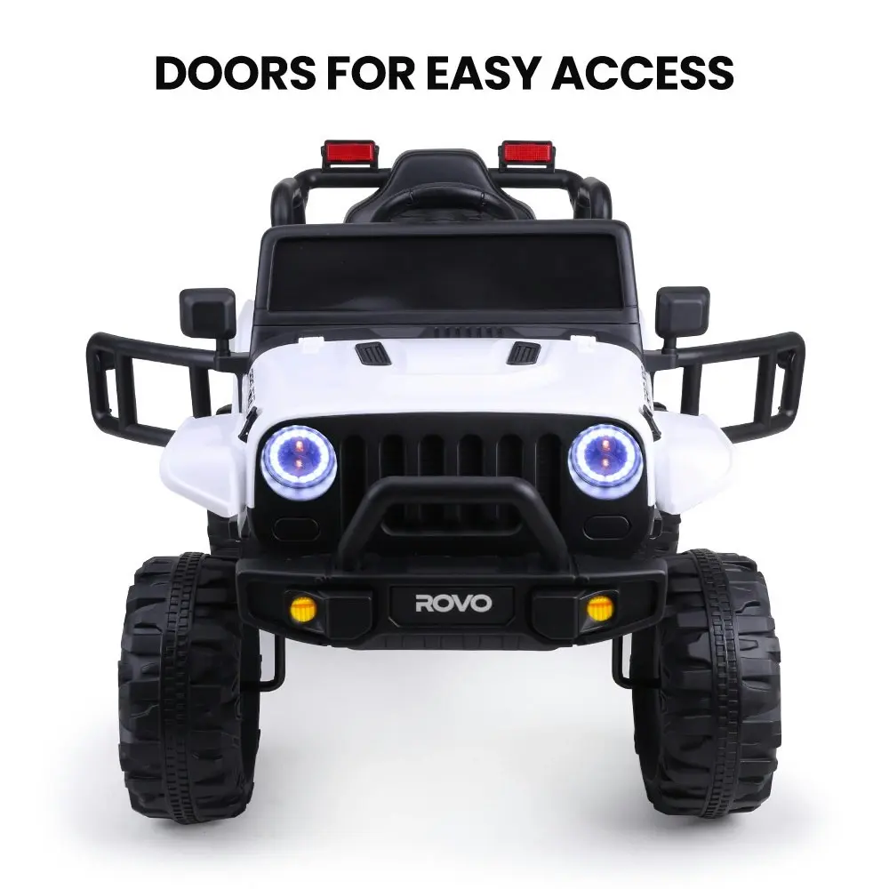 Rovo Kids Jeep Inspired Electric Ride On Toy Car, with Parental Remote Control, Bluetooth Music, White