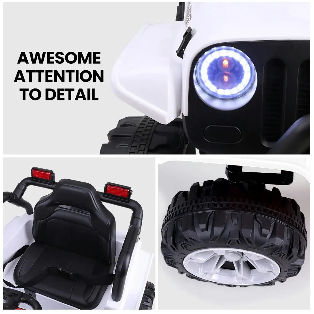 Rovo Kids Jeep Inspired Electric Ride On Toy Car, with Parental Remote Control, Bluetooth Music, White