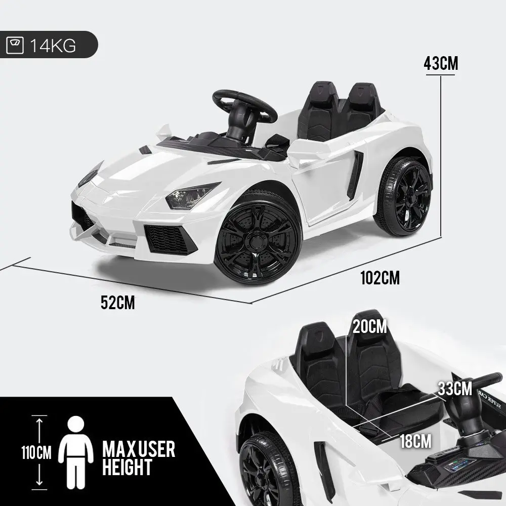 Rovo Kids Lamborghini Inspired Ride-On Car, Remote Control, Battery Charger, White