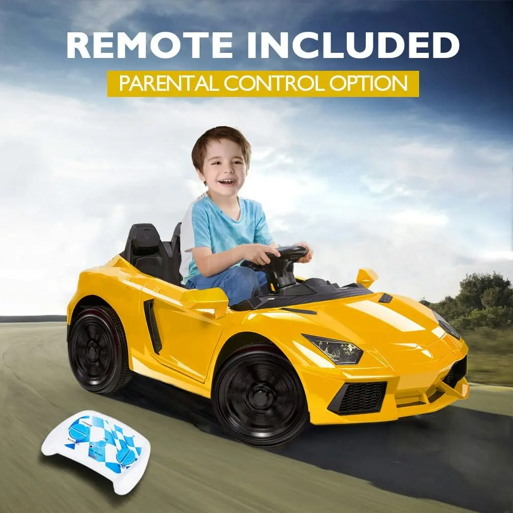 Rovo Kids Lamborghini Inspired Ride-On Car, Remote Control, Battery Charger, Yellow