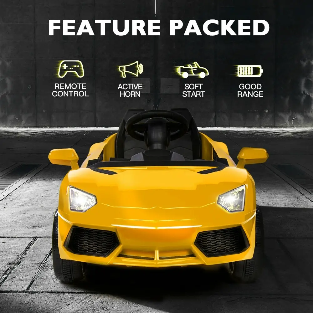 Rovo Kids Lamborghini Inspired Ride-On Car, Remote Control, Battery Charger, Yellow