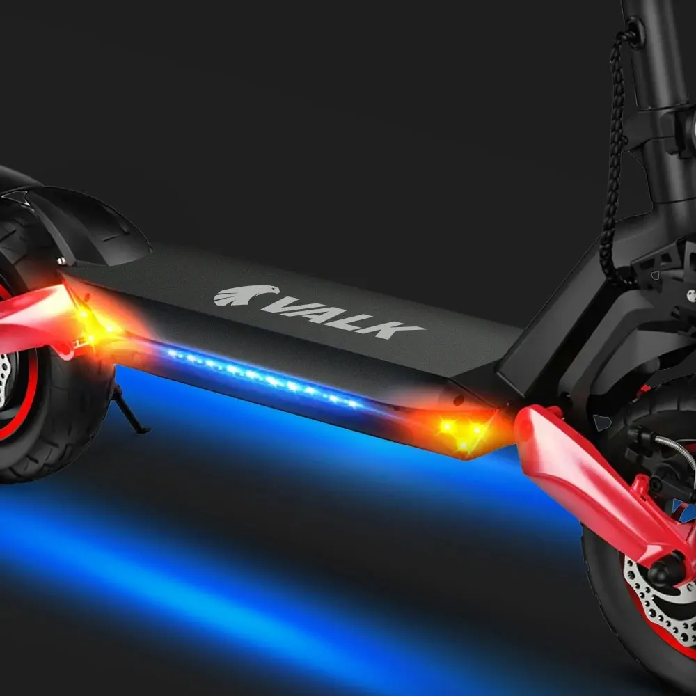 Valk Primal 9 Electric Scooter, 1600W Dual Motor 48V 18Ah Lithium 60km Range 40km/h Quad Shocks 10 inch Tyres, Black/Red