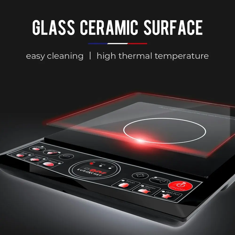 EuroChef Electric Induction Cooktop Cooker Kitchen Portable Cook Top, Ceramic Glass Surface